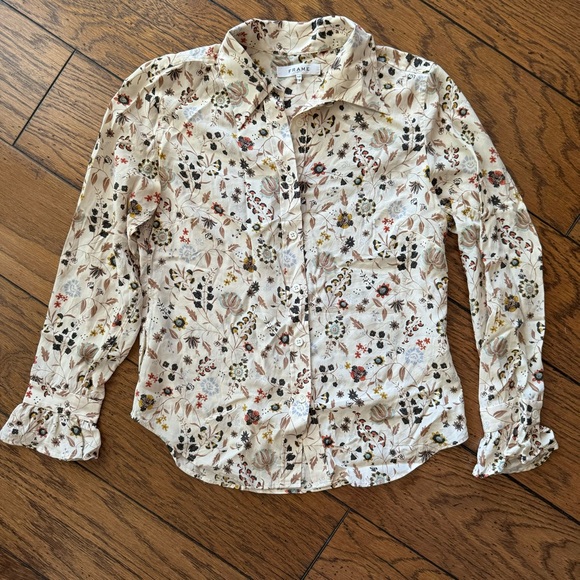 Frame Ruffle Cuff Off-White Multi Floral Silk ‘70s shirt S/P - Picture 2 of 10